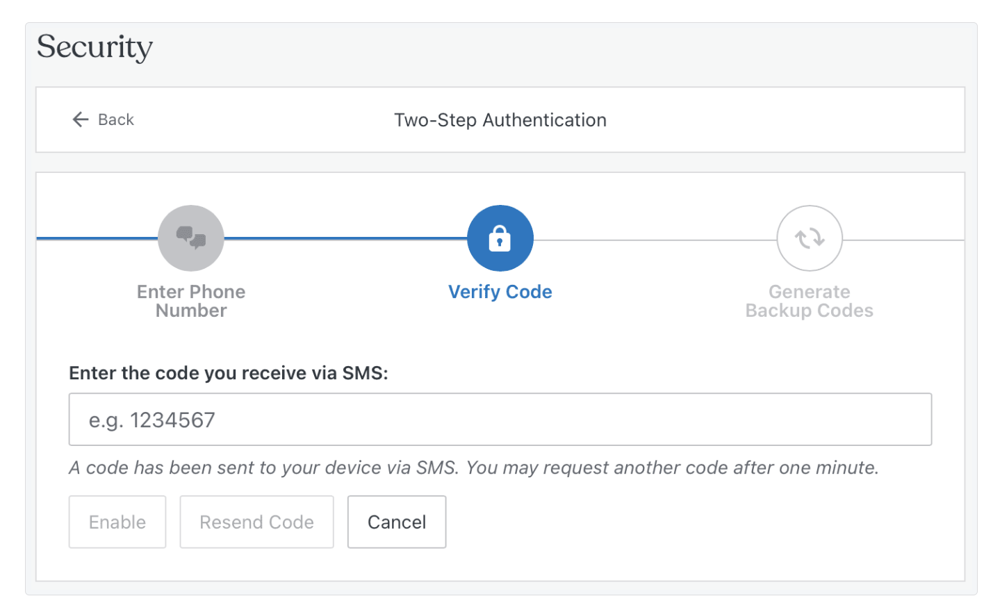 two-factor authentication screen